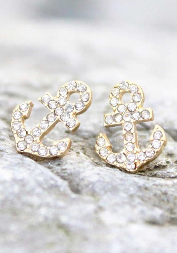Crystal Anchor Stud Earrings - Hula - Jewellery - Hula Beach