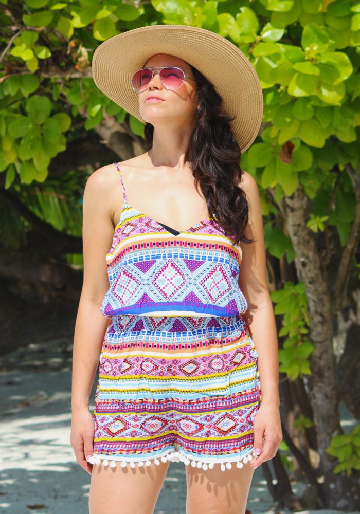 Aztec Bobble Trim Playsuit - Hula Beach-Clothing-Hula Beach