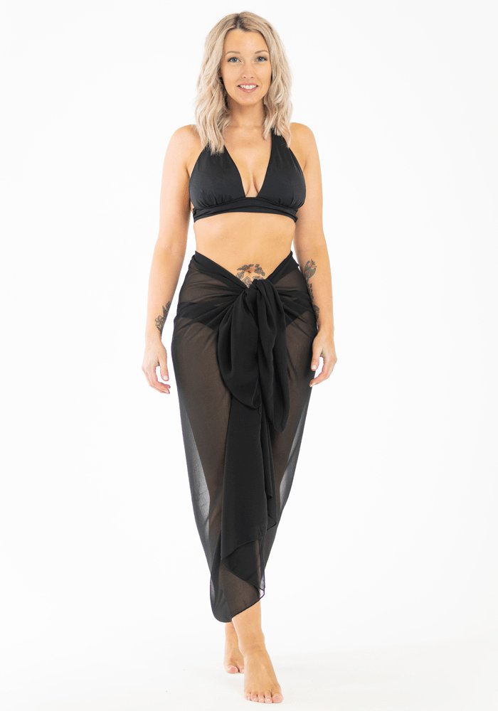 Black Chiffon Long Sarong - Hula Beach-Sarongs-Hula Beach