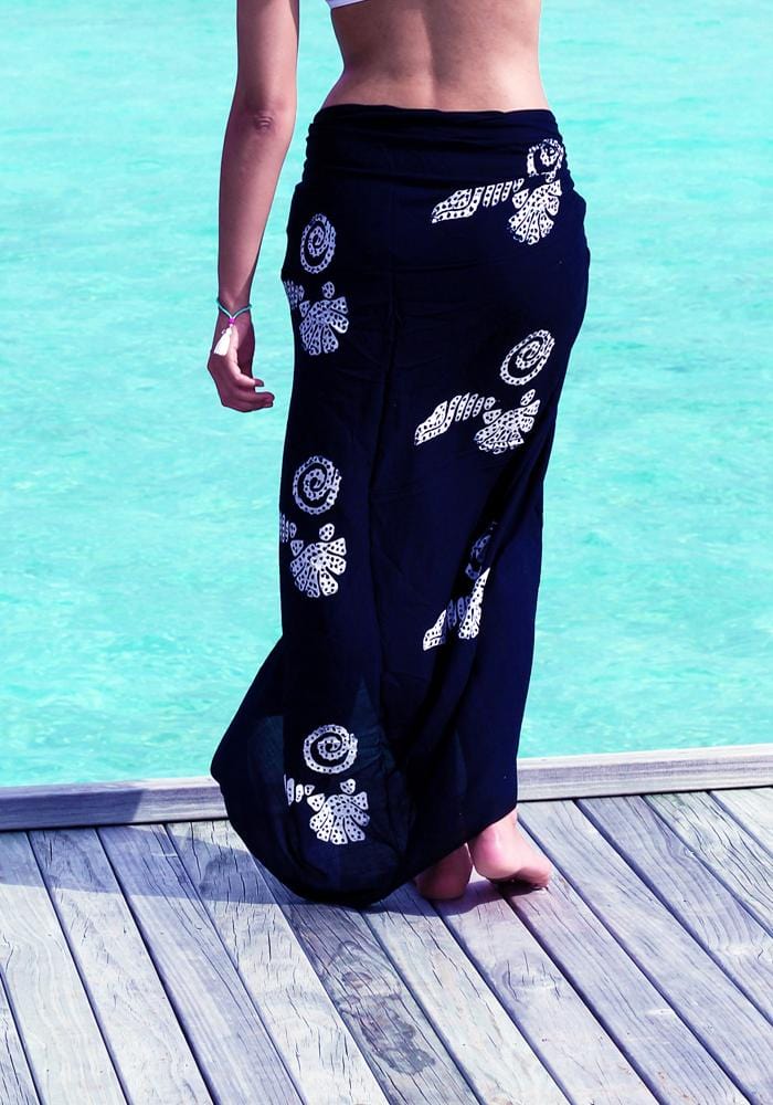 Black Patterned Rayon Sarong - Hula Beach-Sarongs-Hula Beach