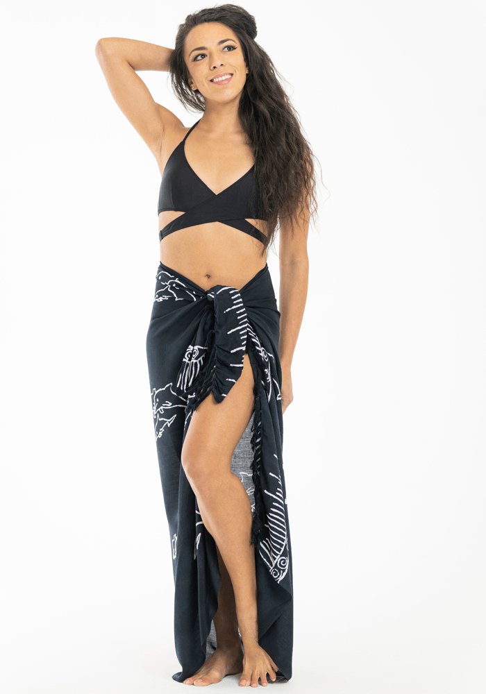 Black Patterned Rayon Sarong - Hula Beach-Sarongs-Hula Beach