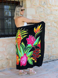 Hand Painted Exotic Black Batik Sarong - Hula Beach-Sarong-Hula Beach