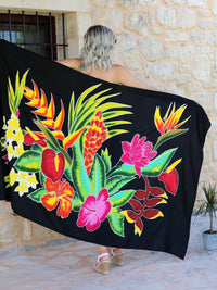 Hand Painted Exotic Black Batik Sarong - Hula Beach-Sarong-Hula Beach