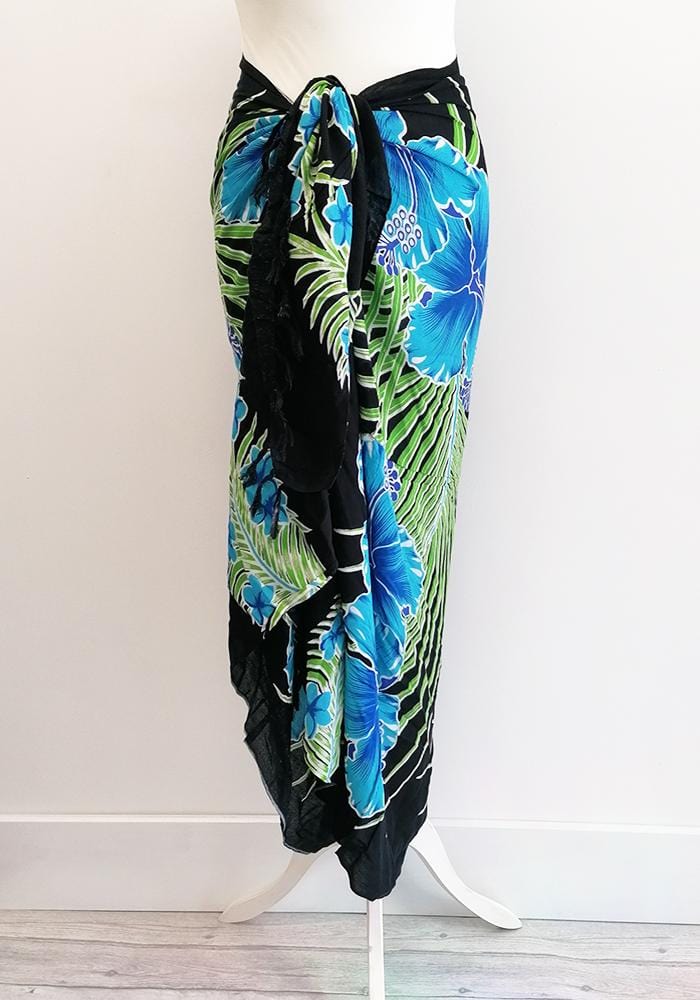 Hawaiian Black & Blue Long Sarong - Hula Beach-Sarong-Hula Beach