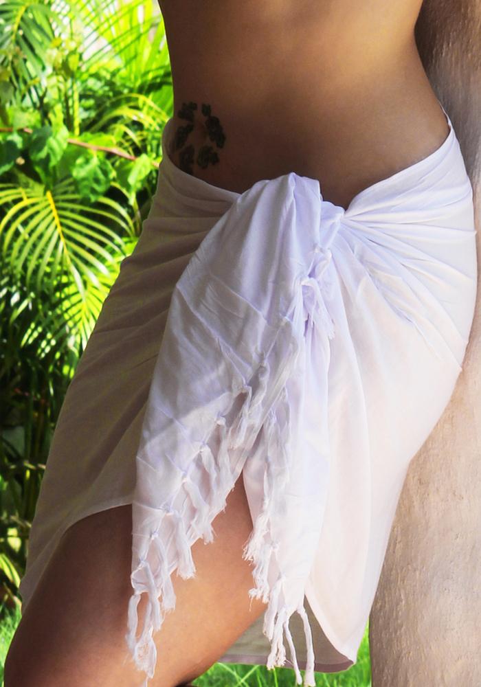 White Rayon Mini Tassel Sarong - Hula Beach-Sarongs-Hula Beach